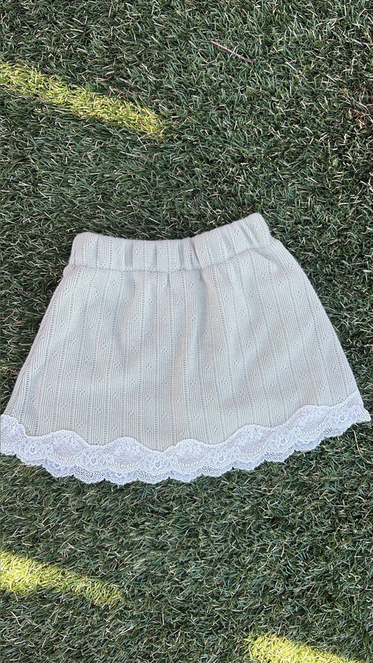 Mint pointelle lace skirt