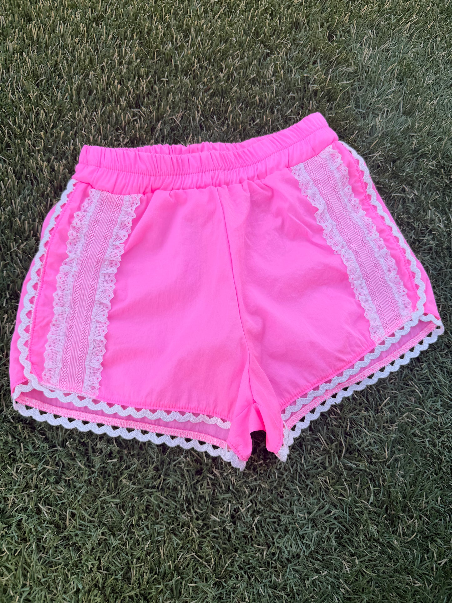 Hot pink nylon lace shorts