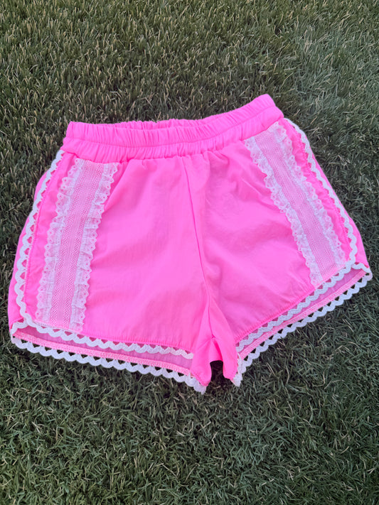 Hot pink nylon lace shorts
